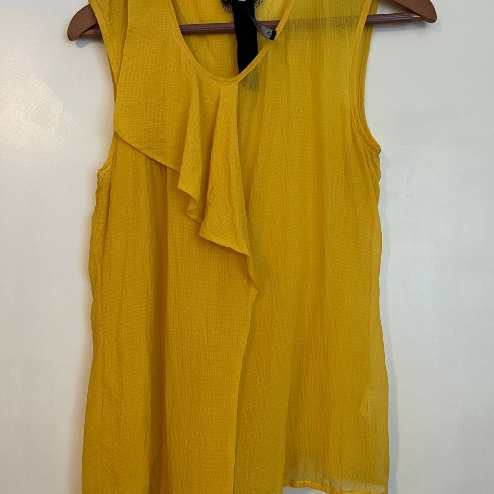 Poleci Yellow Lace Trim Blouse